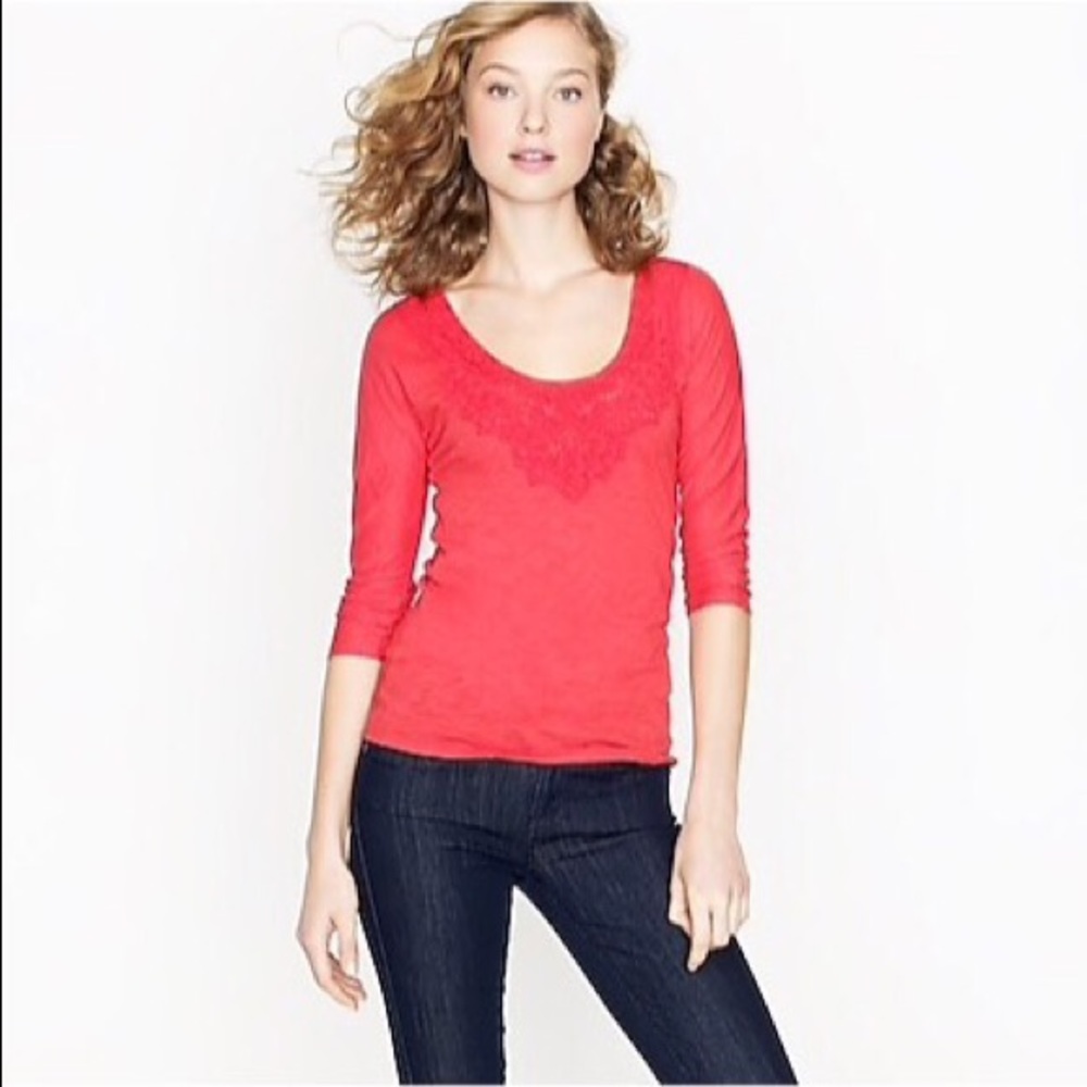 J. Crew Factory Lace Necklace Tee
